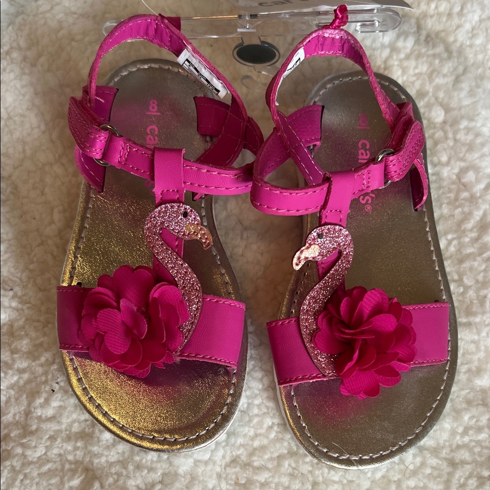 Carter's Bright Pink Flamingo Flower Girl Sandals NWT size 8
